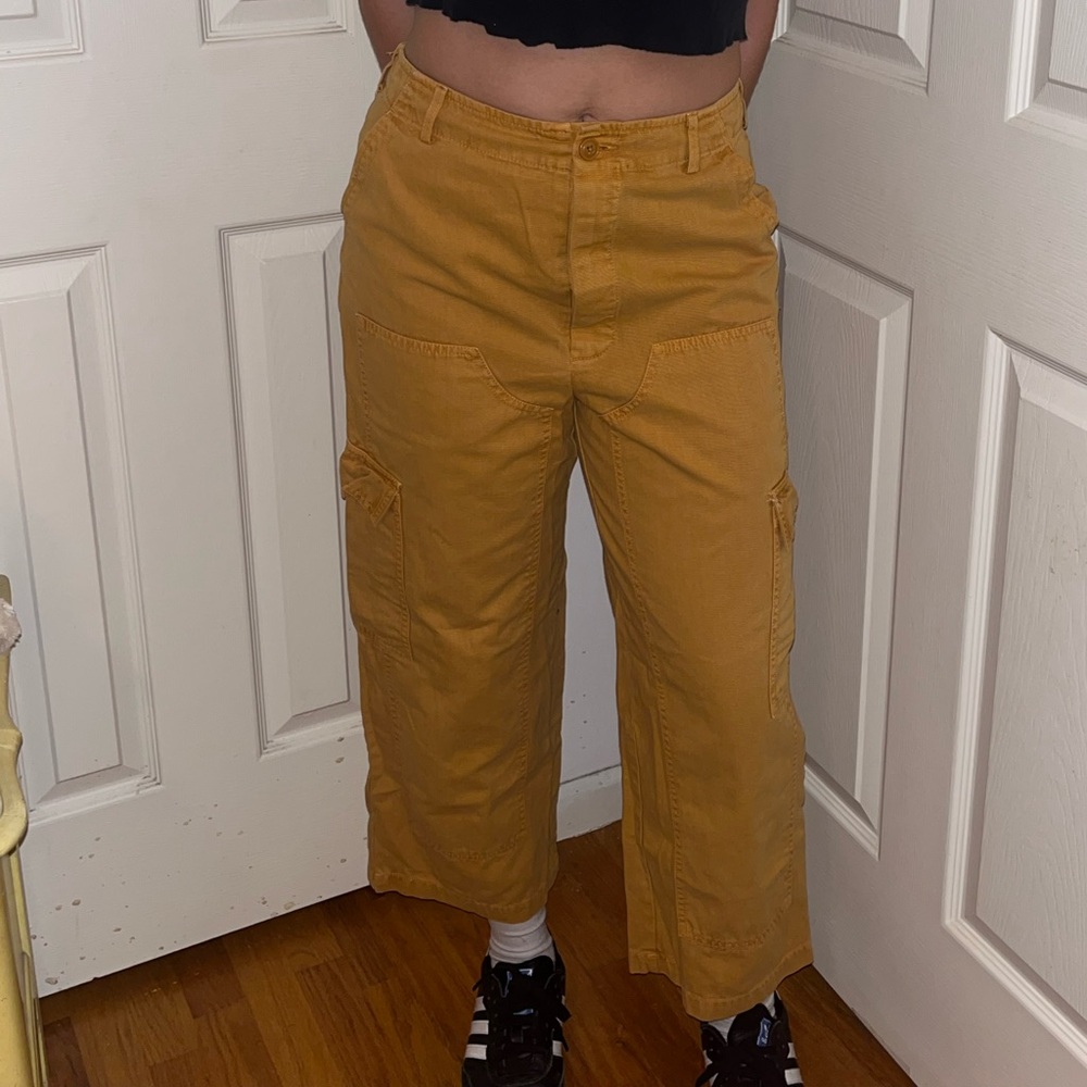 orange high waisted cargos size 6